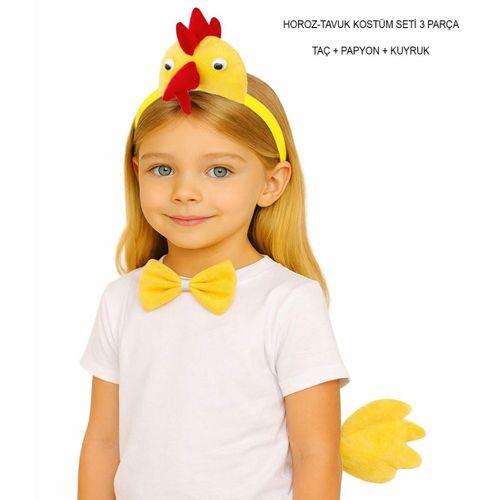 Çocuk Horoz Tavuk Kostüm Seti 3 Parça (taç + Papyon + Kuyruk)
