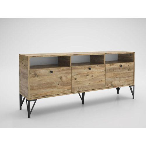 Wood'n Love Rhea 160 Cm Dolaplı, Minifiks Bağlantı, Geniş Tv Ünitesi - Konsol - Atlantik Çam / Siyah