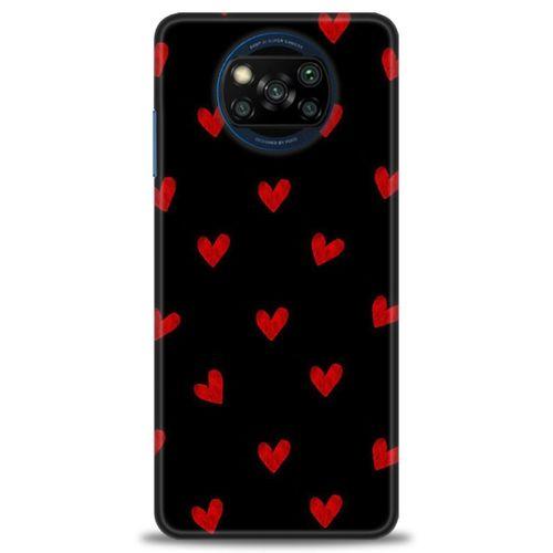 Xiaomi Poco X3 Pro Kılıf HD Baskılı Kılıf - Kırmızı Kalpler + Tam Ekran Koruyucu