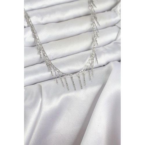 Pirinç Gümüş Renk Saçaklı Model Kadın Kolye