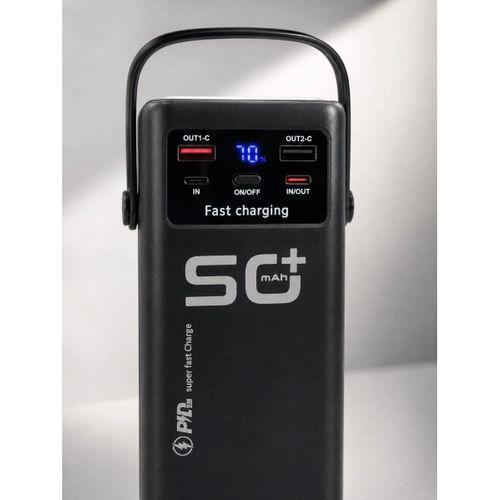 50.000 Mah Powerbank Hızlı Şarj 4 Dahili Kablolu Dijital Göstergeli Led Aydınlatmalı Taşınabilir Şarj Cihazı