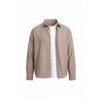 Alfonso Ekose Büyük Kareli Relaxed Fit %100 Pamuklu Flanel Kumaş Erkek Gömlek - Bej