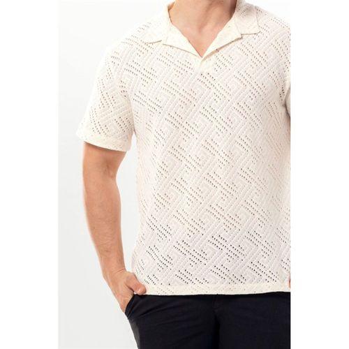 Girit Kısa Kol Düğmeli Kopanaki Erkek Tişört | Yazlık Erkek Tshirt Krem Krm