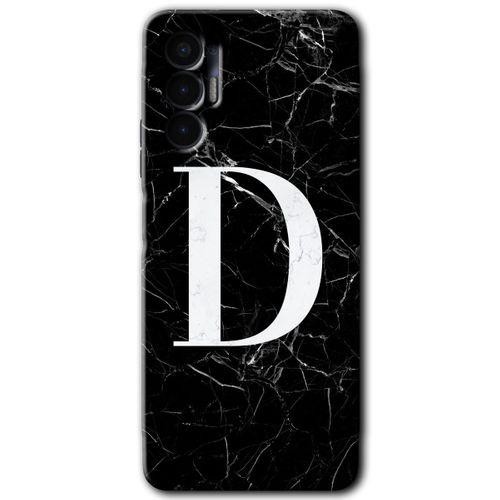 Tecno Pova 3 Kılıf HD Desen Baskılı Arka Kapak - Siyah Mermer Desenli D Harfi