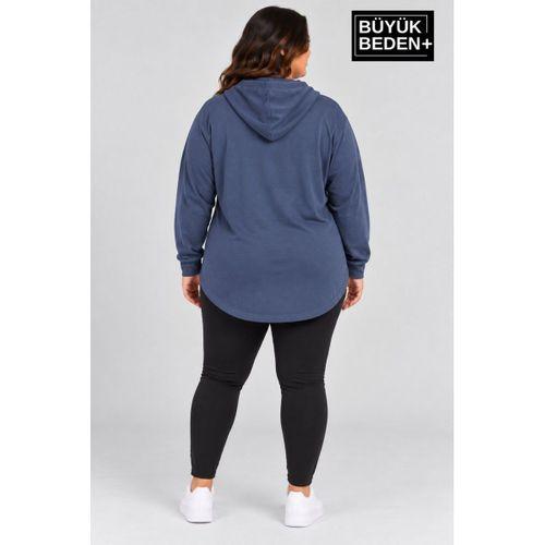 Süperlife Kadın Büyük Beden Fermuarlı Kapüşonlu Uzun Oval Etek Uçlu Oysho Hırka SPR26BHR993