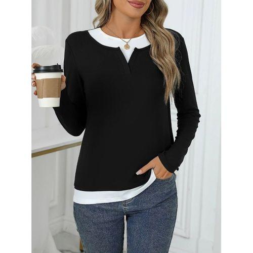 Kadın Uzun Kollu V Yakalı çift Renkli Viskon Iki Iplik Bluz