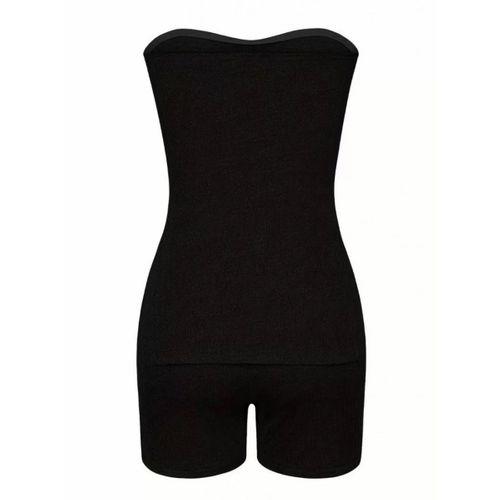 Pilelistore Kadın Iki Yanı Yırtmaçlı Straplez Bluz şort Tayt Kaşkorse Ikili Takım