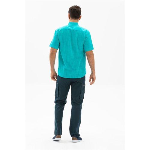 Büyük Beden Kısa Kol Şile Bezi Tek Cepli Erkek Yazlık Gömlek Turkuaz 3054