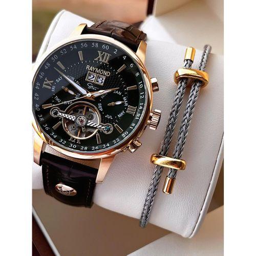 Raymond Nişan Ve Damatlara Özel Deri Kordon 2 Yıl Garantili Otomatik Erkek Kol Saati+Bileklik RMD.M4