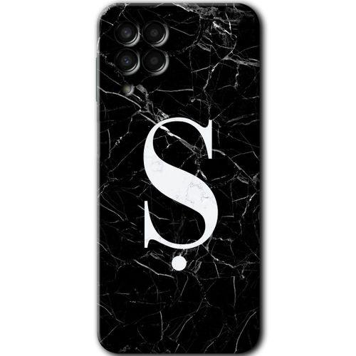 MRCİLETİSİM MRCİLETİSİM Samsung Galaxy M33 Kılıf HD Desen Baskılı Arka Kapak + Temperli Cam - Siyah Mermer Desenli Ş Harfi