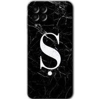 MRCİLETİSİM MRCİLETİSİM Samsung Galaxy M33 Kılıf HD Desen Baskılı Arka Kapak + Temperli Cam - Siyah Mermer Desenli Ş Harfi