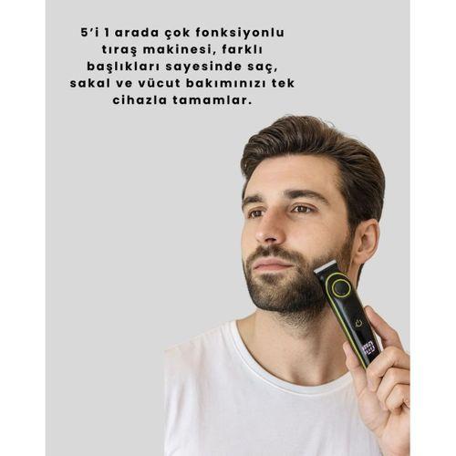 Uzun Pil Ömürlü Led Göstergeli Erkek Bakım Seti 5-in-1 Saç Sakal Tıraş Makinesi