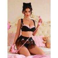 Kadın Siyah Pembe Fiyonk Detaylı Fantezi Kostüm 2149