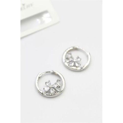 Taşlı Çiçek Küpe - Gümüş