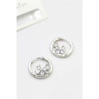 Taşlı Çiçek Küpe - Gümüş