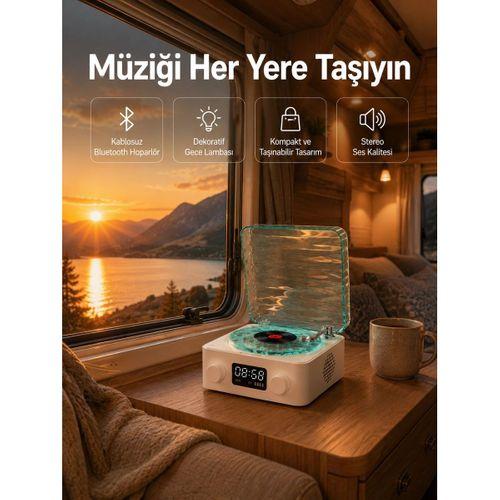 Retro Tasarımlı Gece Lambalı Bluetooth Hoparlör – Saat Ve Pil Göstergeli