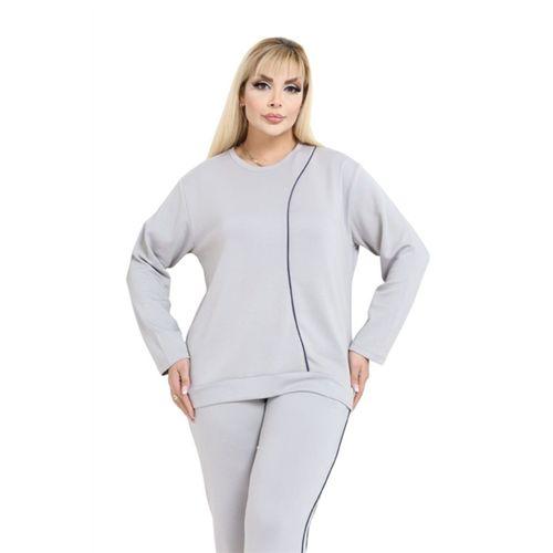 Melsay Butik Büyük Beden Açık Gri Lacivert Çizgi Detay Modal Kadın Eşofman Takımı