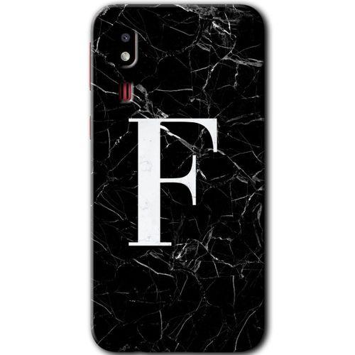 Potkal Hediye Fabrikası Samsung Galaxy A2 Core Kılıf HD Desen Baskılı Arka Kapak - Siyah Mermer Desenli F Harfi