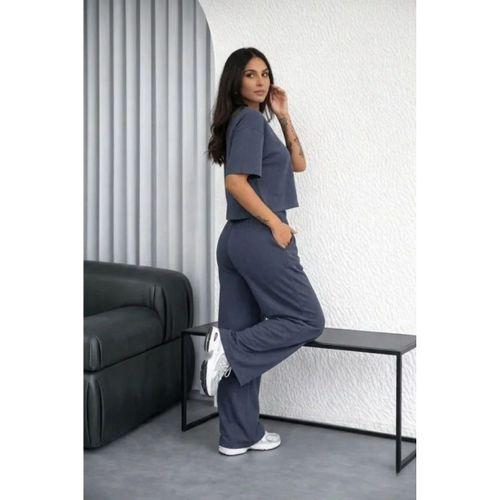 Osy Modal Yumuşak Dokulu Şalaş Oversize İkili Takım Bol Paça Pantolonlu Rahat Günlük Takım - Füme