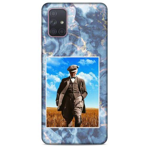 Samsung Galaxy A71 Kılıf Atatürk (19) Kılıfları Mavi Mermer