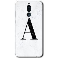 Potkal Hediye Fabrikası Huawei Mate 10 Lite Kılıf HD Desen Baskılı Arka Kapak - Beyaz Mermer Desenli A Harfi