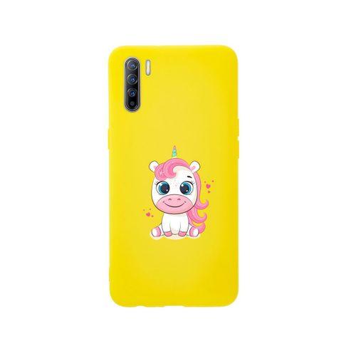 Oppo Reno 3 Pembe Unicorn Premium Silikonlu Sarı Telefon Kılıfı