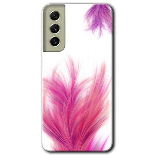 MRCİLETİSİM Samsung Galaxy S21 FE Kılıf Baskılı Kapak - Pembe Tüy +Tam Kaplayan Mat Seramik