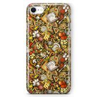 Apple iPhone SE 2020 Kılıf Doodle Restaurant Arka Kapak Koruma Desenli Full Koruyucu