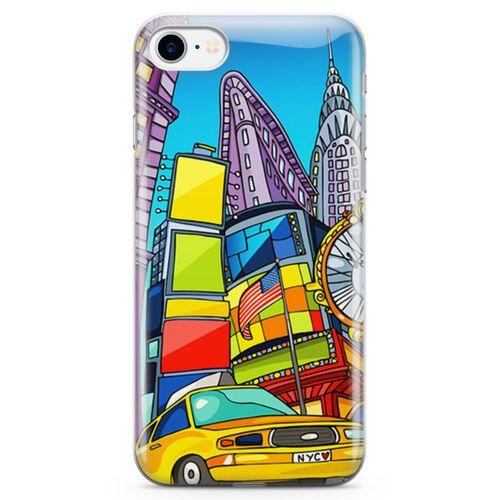 Apple iPhone 7 Kılıf Nyc Taxi Manthattan Arka Kapak Koruma Desenli Full Koruyucu