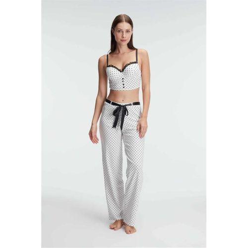 Fantezi Bralet Sütyen Pamuklu Puantiye Desenli Desteksiz Dantel Detaylı Pijama Takımı