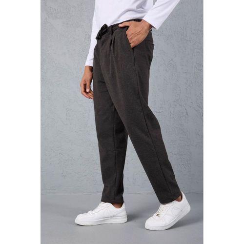 Milos Relax Fit Örme Kaşe Kumaş Fermuarlı Beli Lastikli Jogger Erkek Pantolon - Füme