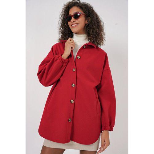 0674 Cepli Oversize Gömlek - Kırmızı