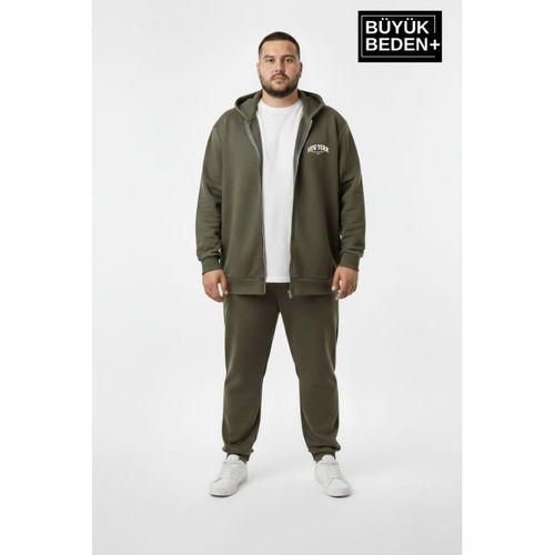 Erkek Büyük Beden Fermuarlı Kapüşonlu New York Baskılı Sweatshirt Hırka SPR26BHR923
