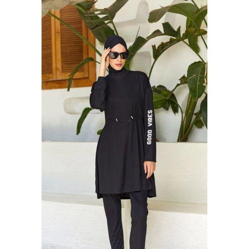 Rozamay 253132 Opal   Siyah Tam Boy Lycralı Dijital Desen Tesettür Mayo