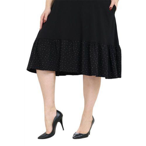 Melsay Butik Siyah Kolları Taş Baskılı Fırfırlı Kısa Kollu Kadın Midi Elbise