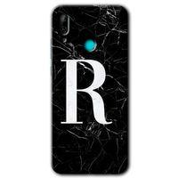 Huawei P smart 2019 Kılıf HD Desen Baskılı Arka Kapak + Temperli Cam - Siyah Mermer Desenli R Harfi