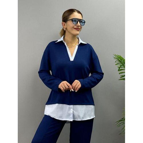 Kadın Gömlek Detay çizgili Yandan Bağlamalı Ikili Takım