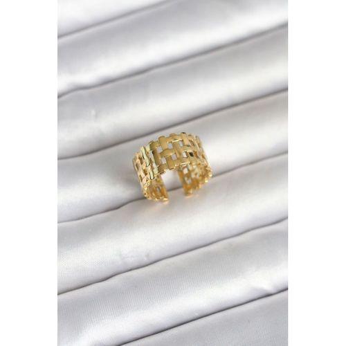 316L Çelik Gold Renk Hasır Model Kadın Yüzük