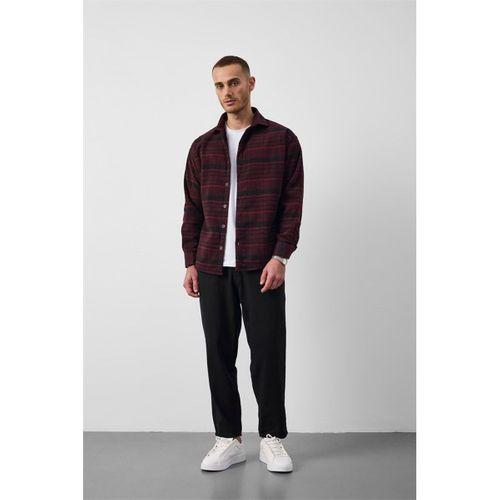 Brandon Relaxed Fit Pamuklu Geniş Çizgili Oduncu Erkek Gömlek - Bordo