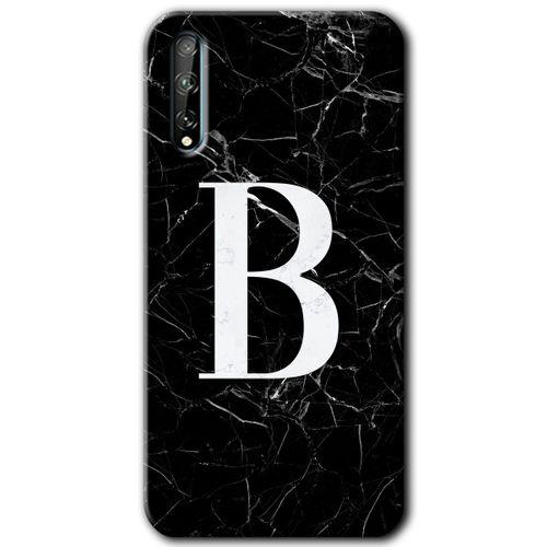 Potkal Hediye Fabrikası Huawei P Smart S Kılıf HD Desen Baskılı Arka Kapak - Siyah Mermer Desenli B Harfi