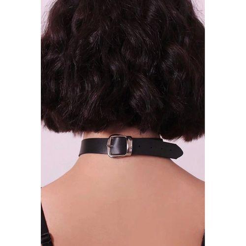 Aksesuarlı Siyah Deri Choker Boyunluk 1081