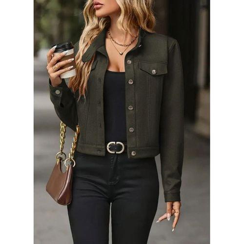 Kadın Uzun Kollu önden Düğmeli Kısa Süet Ceket