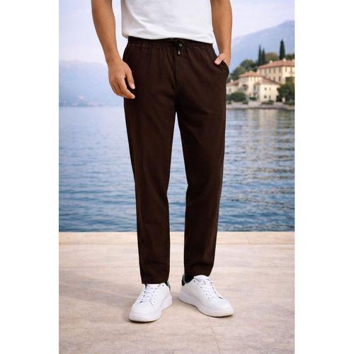 Meridian Kumaş Relaxed Fit %100 Pamuklu Jogger Erkek Yazlık Eşofman Altı Pantolon - Kahve