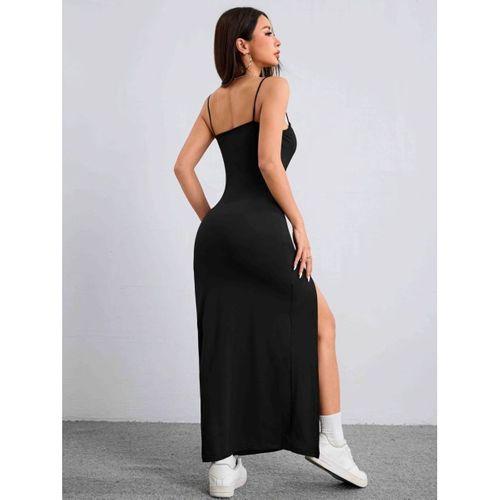 Kadın Ip Askılı Yandan Yırtmaçlı Janjan Krep Elbise