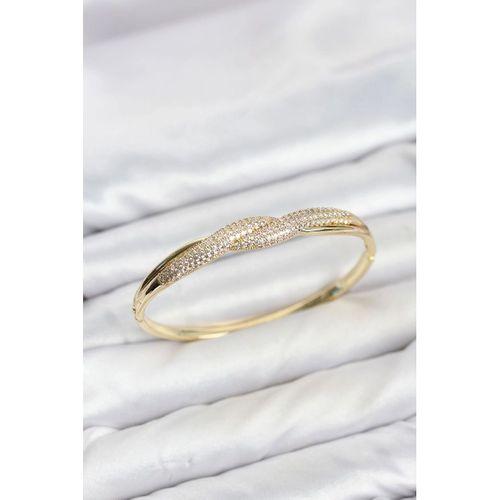 Gold Renk Zirkon Taşlı Sarmal Model Kadın Kelepçe Bileklik