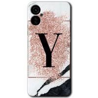 Tecno Spark 9 Pro Kılıf HD Desen Baskılı Arka Kapak - Pembe Mermer Desenli Y Harfi