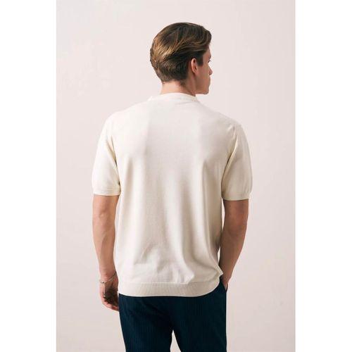 Dogen Hakim Yaka Düğmeli Kısa Kollu İnce Triko Erkek T-Shirt - Bej