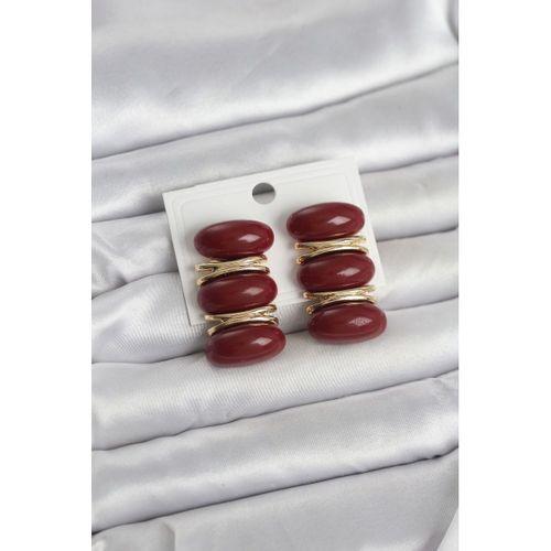 Bordo Vintage Model Gold Renk Kadın Küpe