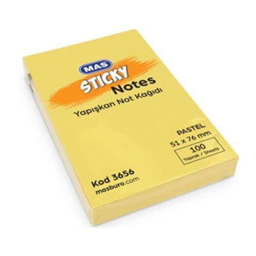 Mas Postit 100 Yaprak 51X76 Yapışkanlı Not Kağıdı Sarı - 3 adet