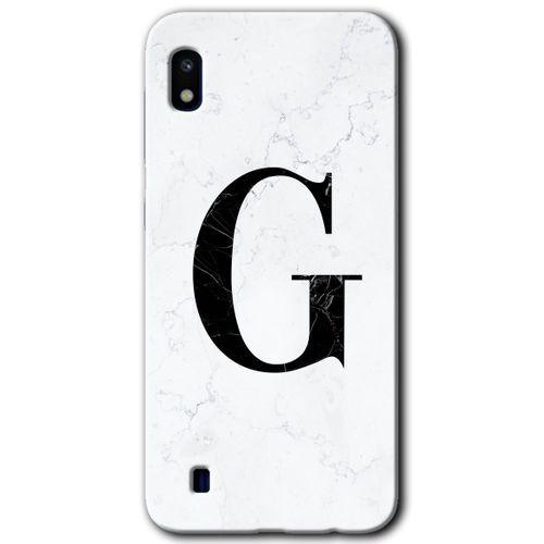 MRCİLETİSİM MRCİLETİSİM Samsung Galaxy A10 Kılıf HD Desen Baskılı Arka Kapak + Temperli Cam - Beyaz Mermer Desenli G Harfi